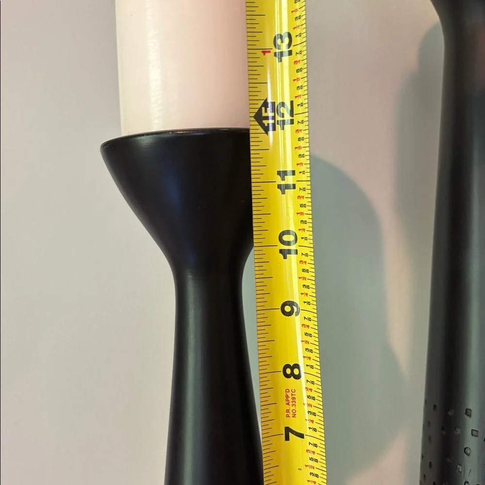 2 Crate & Barrel Wood Candle stick Holders Pillar Tall 12” 17” with candles